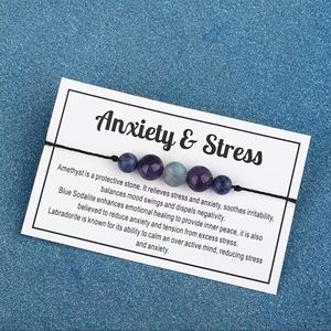 Anxiety and stress stone bracelet adjustable black string